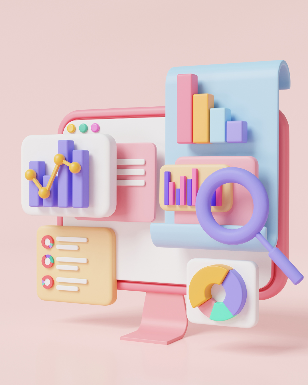 Computer with Graphs and Charts Left