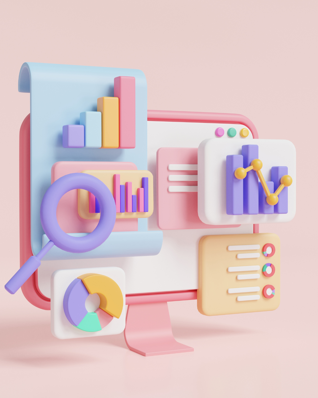 Computer with Graphs and Charts Right